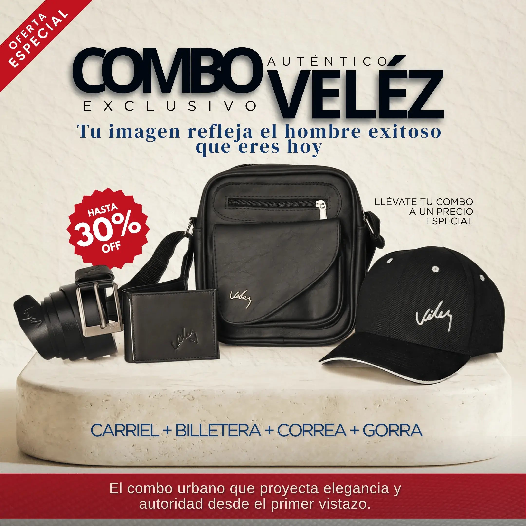 Combo Vélez Para Hombre: Exclusivo y Autentico: Carriel+ billetera + Correa + Gorra