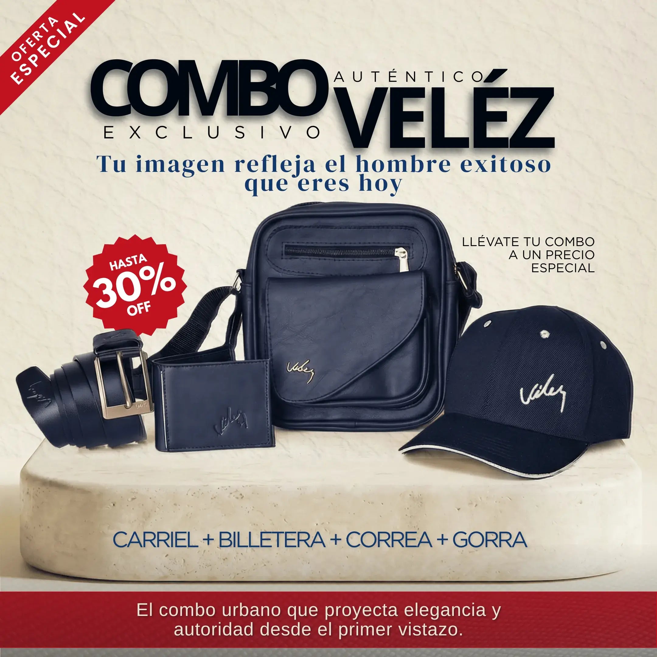 Combo Vélez Para Hombre: Exclusivo y Autentico: Carriel+ billetera + Correa + Gorra