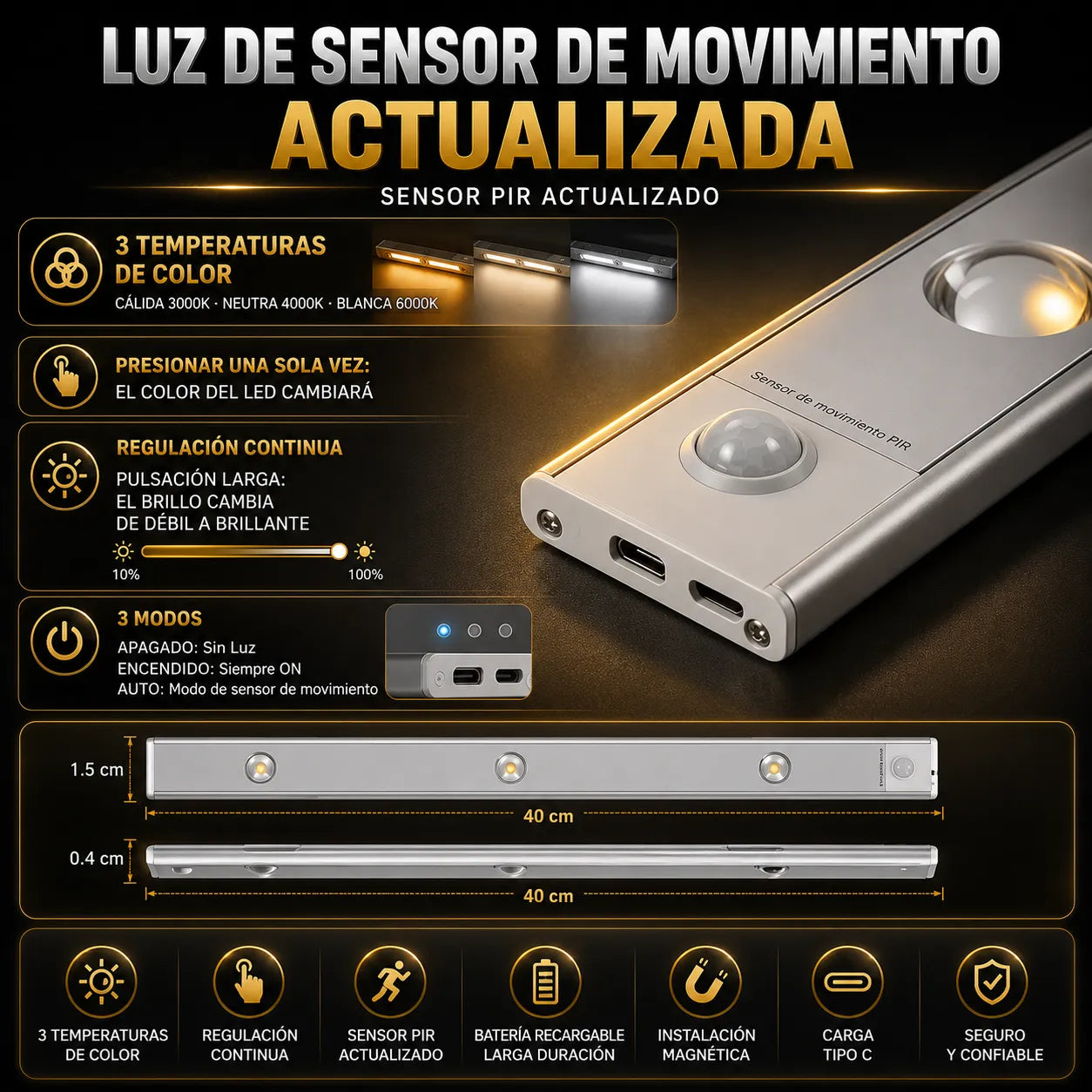 Lampara Led 40 Cm Recargable