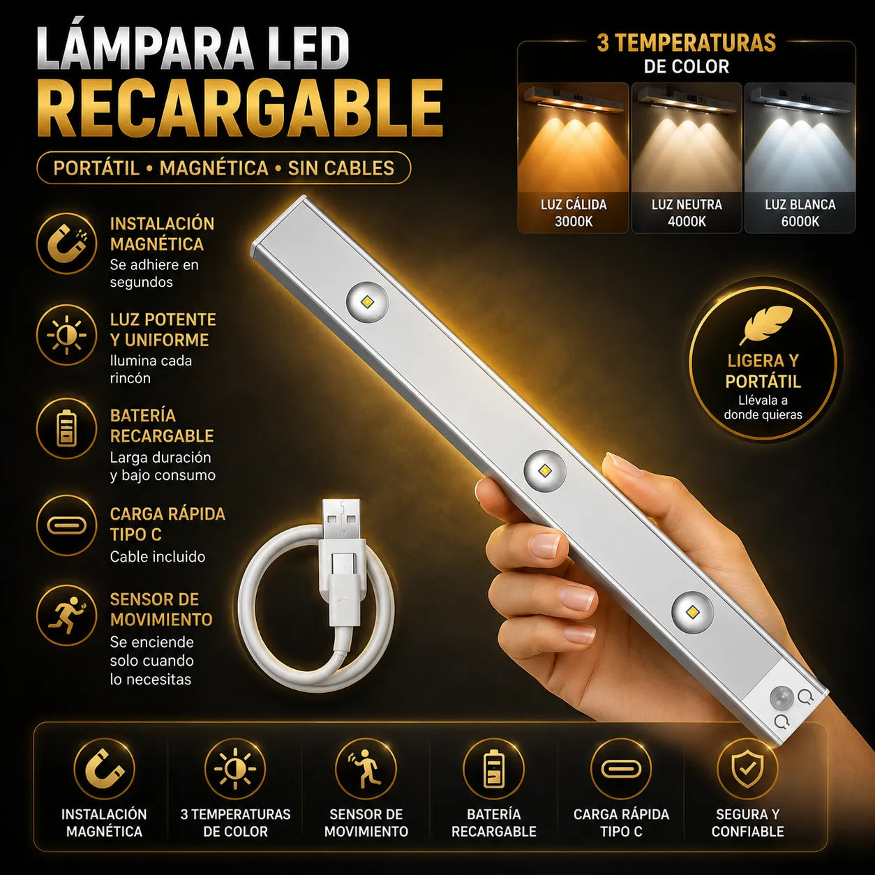 Lampara Led 40 Cm Recargable