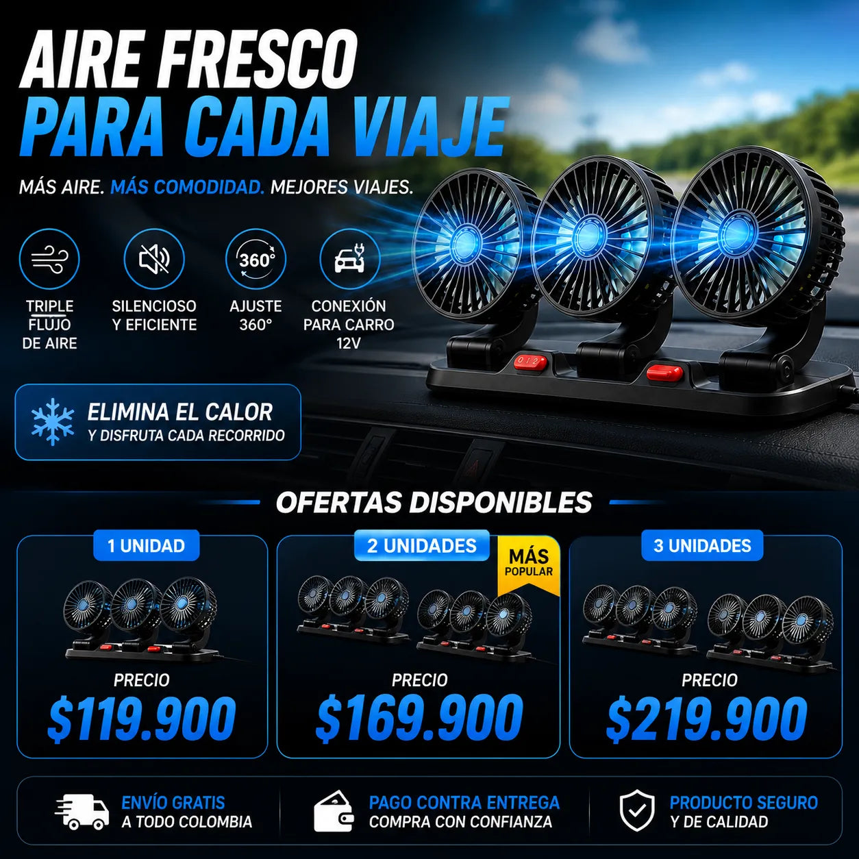 Ventilador Portátil Triple Para Carro
