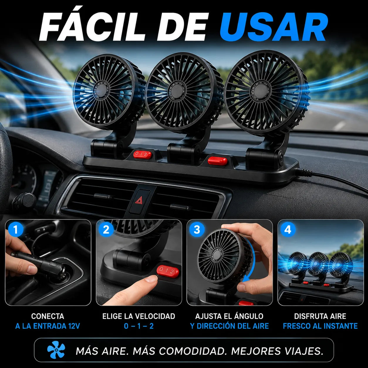 Ventilador Portátil Triple Para Carro